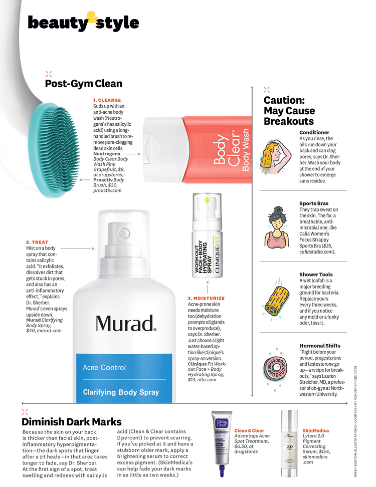 Dr. Sherber in Women’s Health: Tips on Body Breakouts article thumb